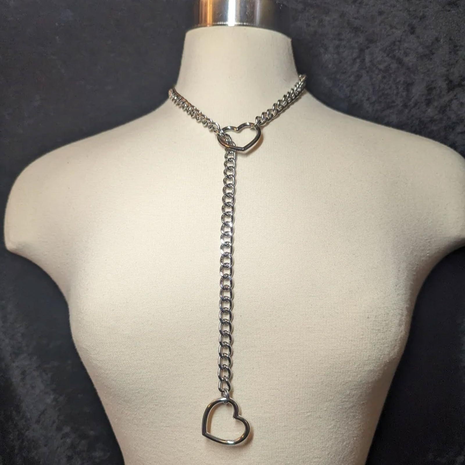 Close-up detail of interlocking heart chain construction