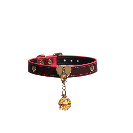 Heat Reactive Heart Locker Collar with Luminous Bell - Front view