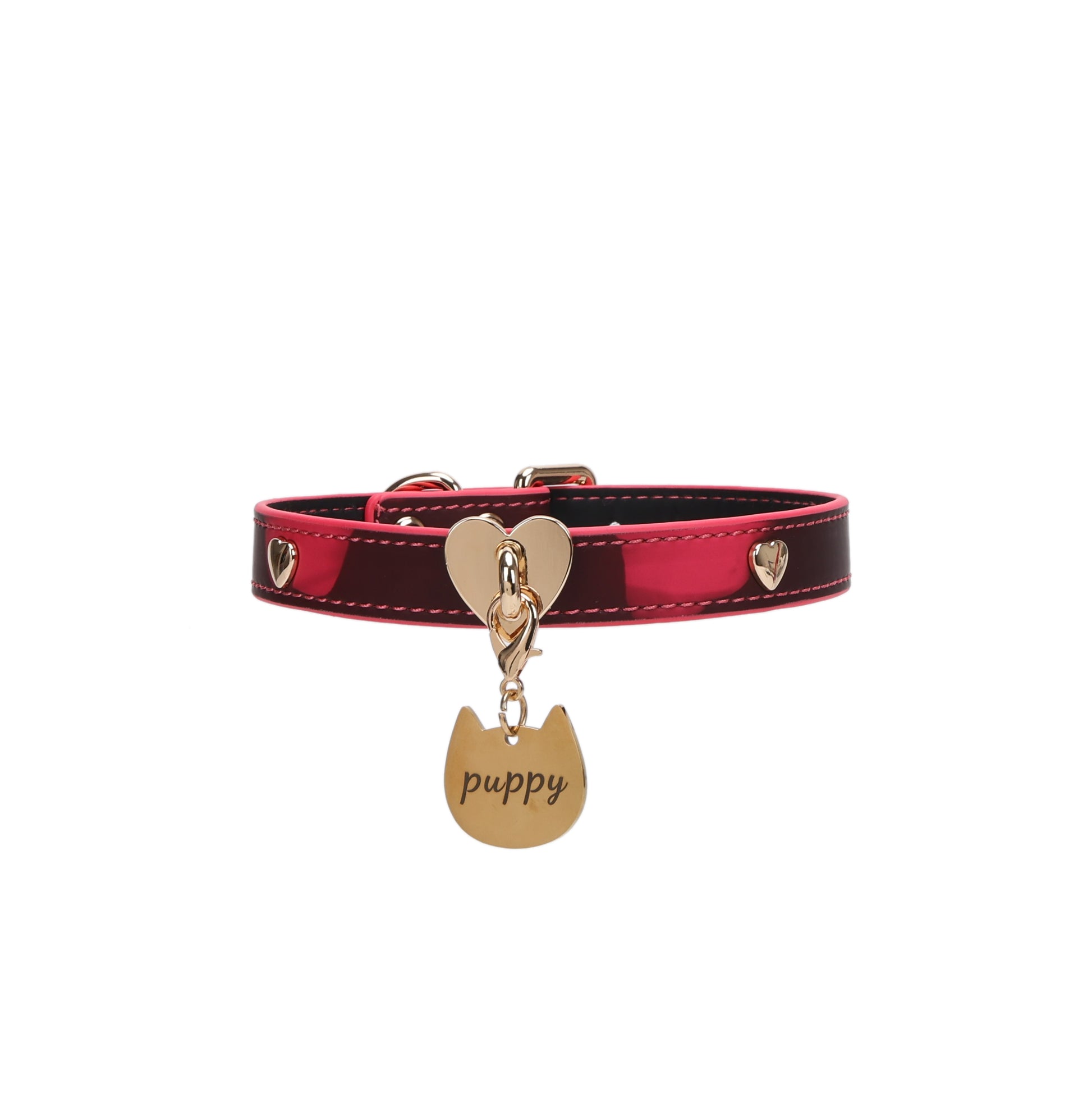 Heat Reactive Heart Locker Collar with Kitten Tag - Front view
