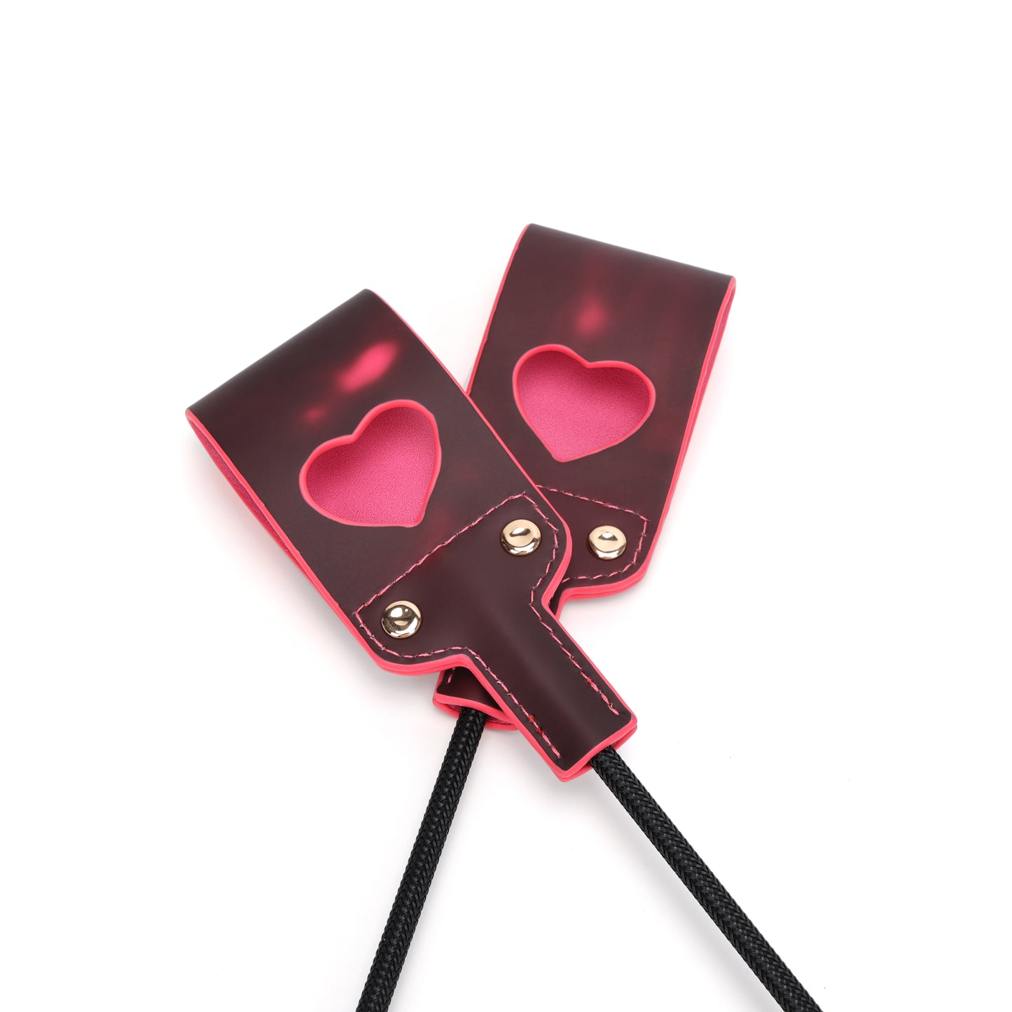 Close-up of heart-shaped cutout on thermochromic faux leather