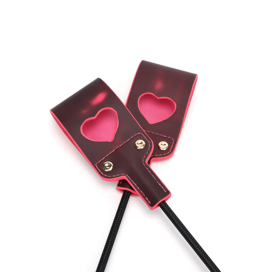 Close-up of heart-shaped cutout on thermochromic faux leather