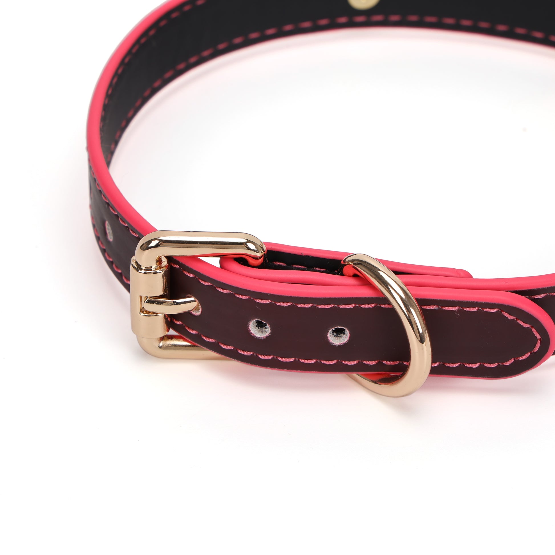 Close-up detail of thermochromic faux leather and gold hardware