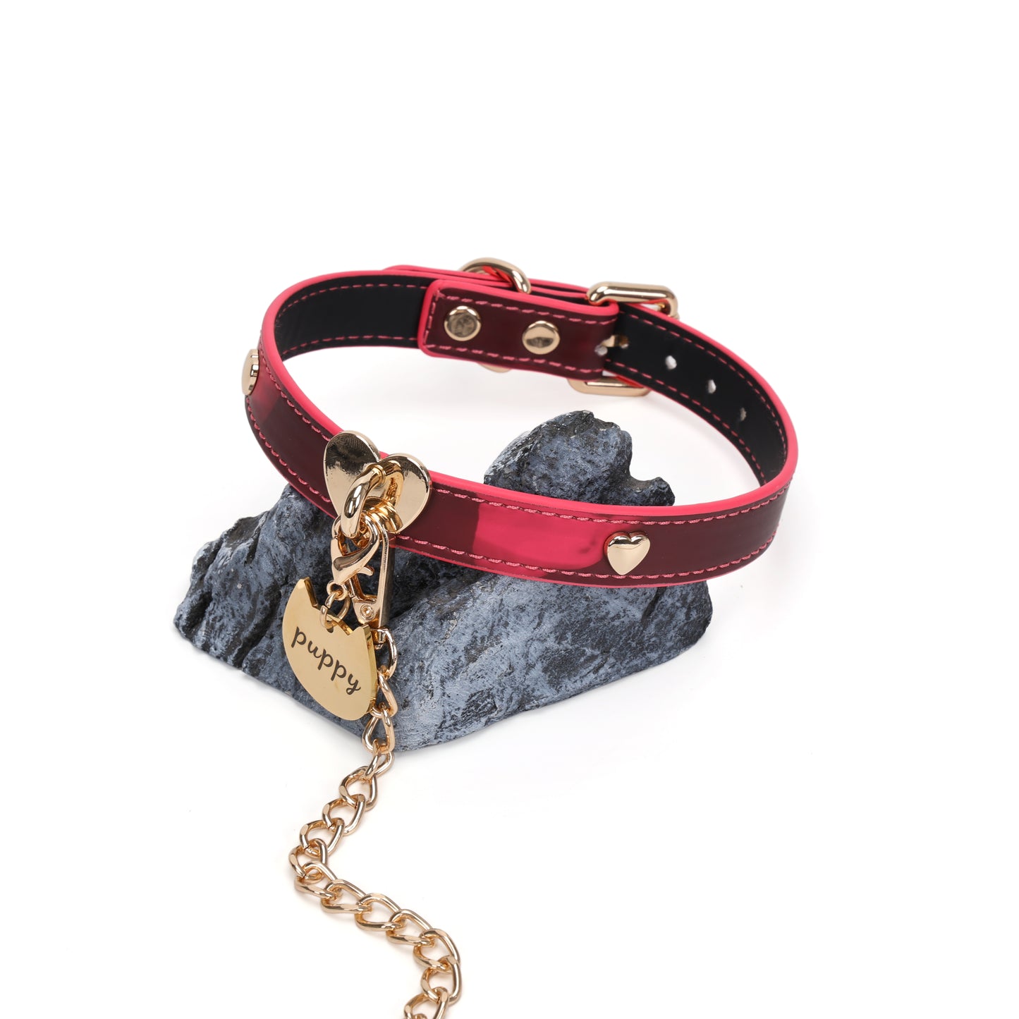 Close-up detail of thermochromic faux leather and gold hardware
