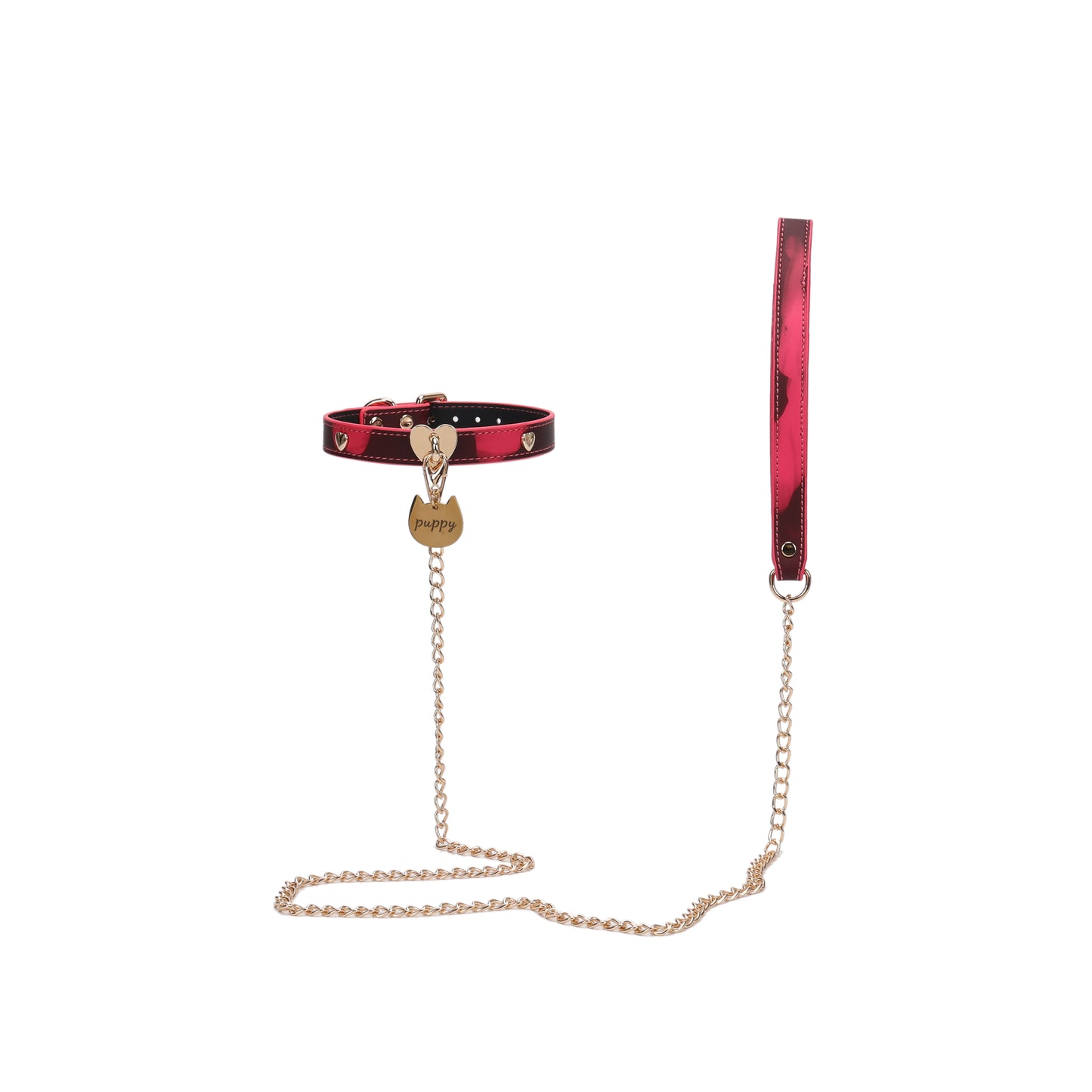 Heat reactive choker featuring gold heart tag and engraved kitten charm