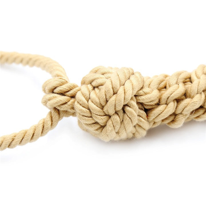 Close-up detail of hand-tied hemp rope knots