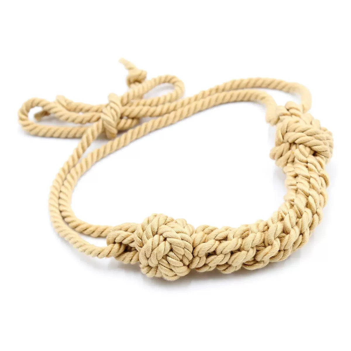 Right side view of natural hemp rope accessory