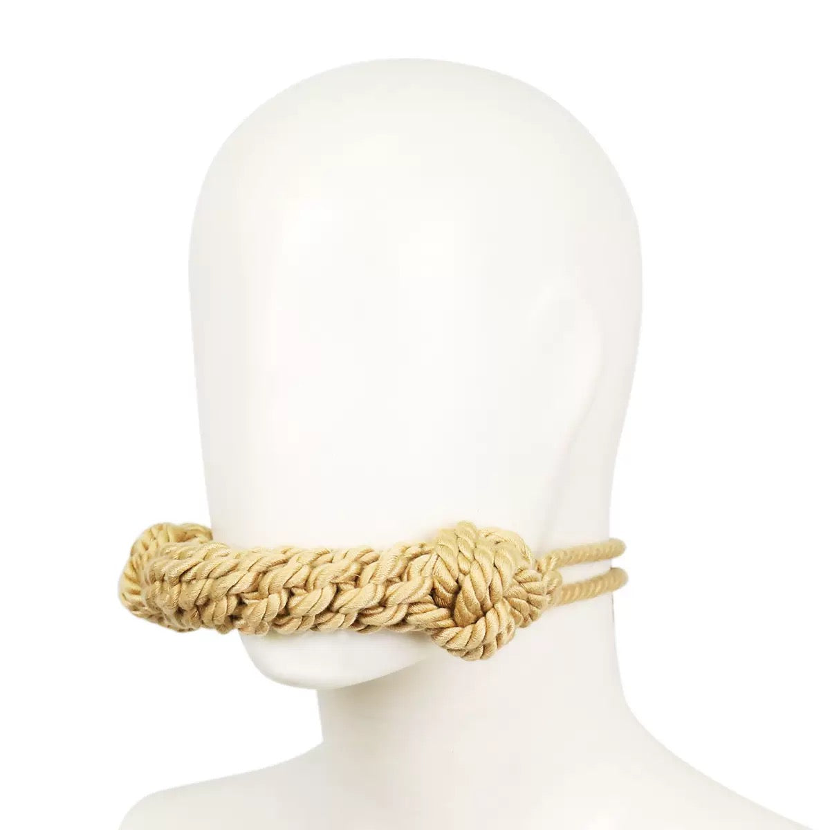 Right side view of natural hemp rope styling accessory on mannequin