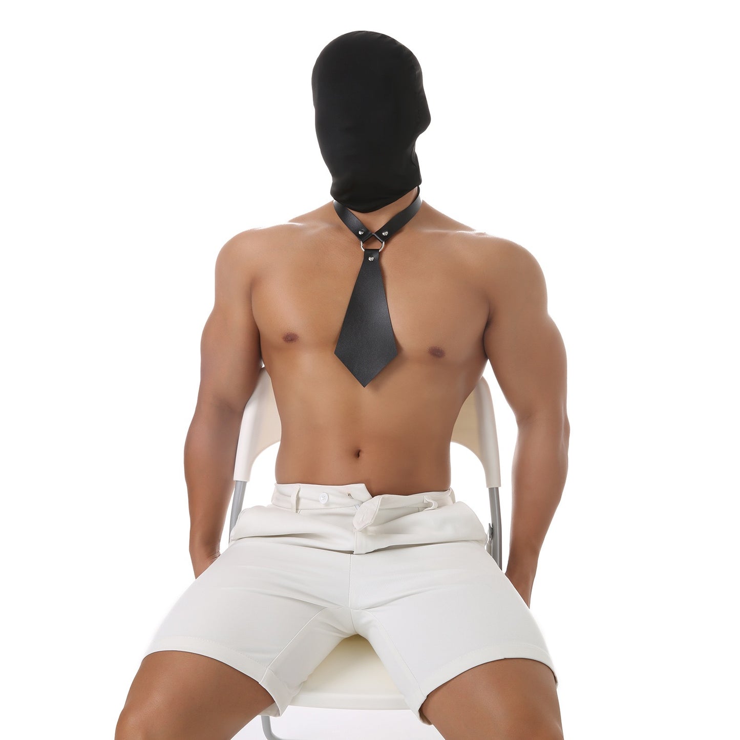 Side profile of model wearing ice silk full face hood set