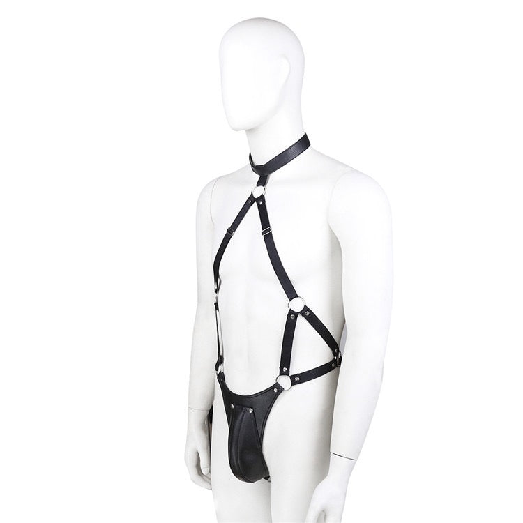 Right side profile of men’s halter harness thong