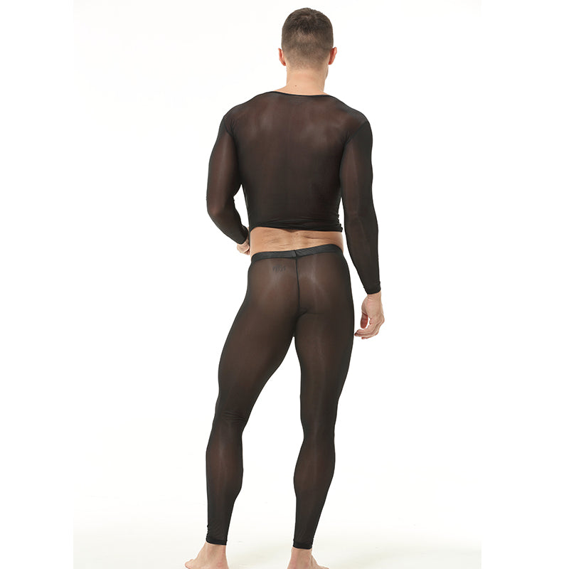 Back view of black men’s ice silk baselayer set