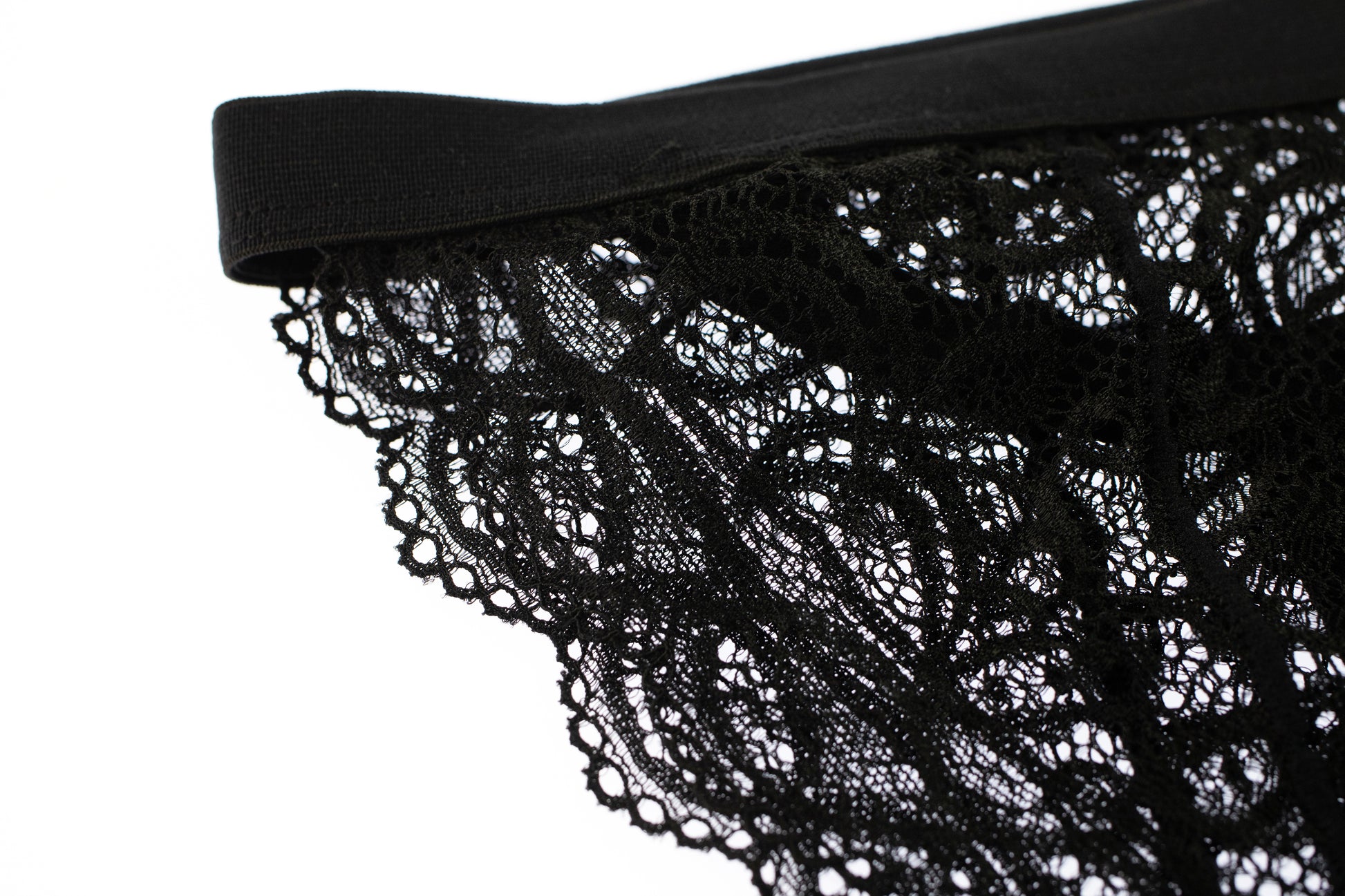 Black men’s lace garter G-string product detail view