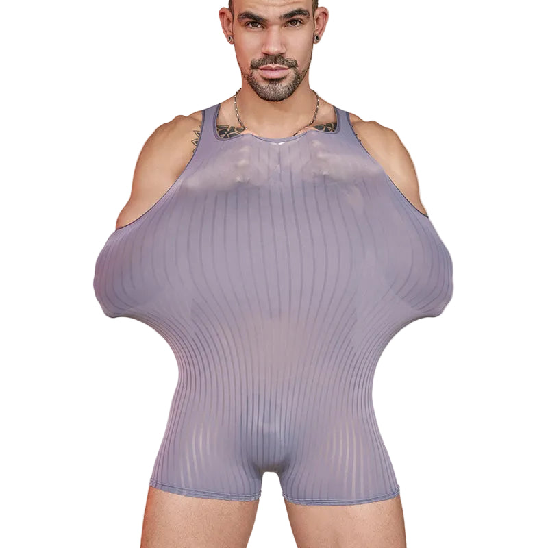 Men’s boxer brief bodysuit with lightweight stretch fit gray