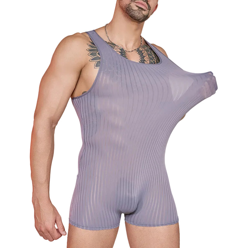 Close-up detail of textured fabric on men’s stretch bodysuit