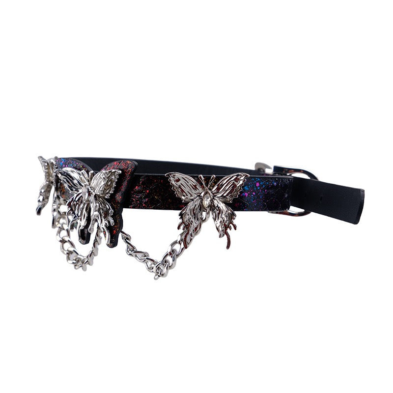 Left side view of adjustable butterfly chain choker with buckle closure