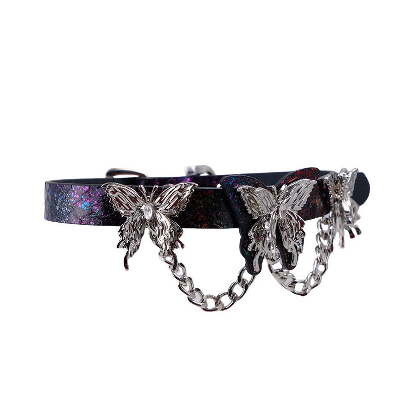 Side view of adjustable butterfly chain choker with buckle closure