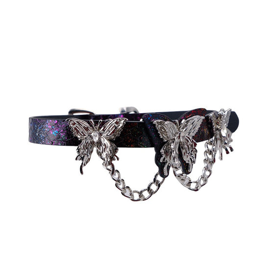 Side view of adjustable butterfly chain choker with buckle closure
