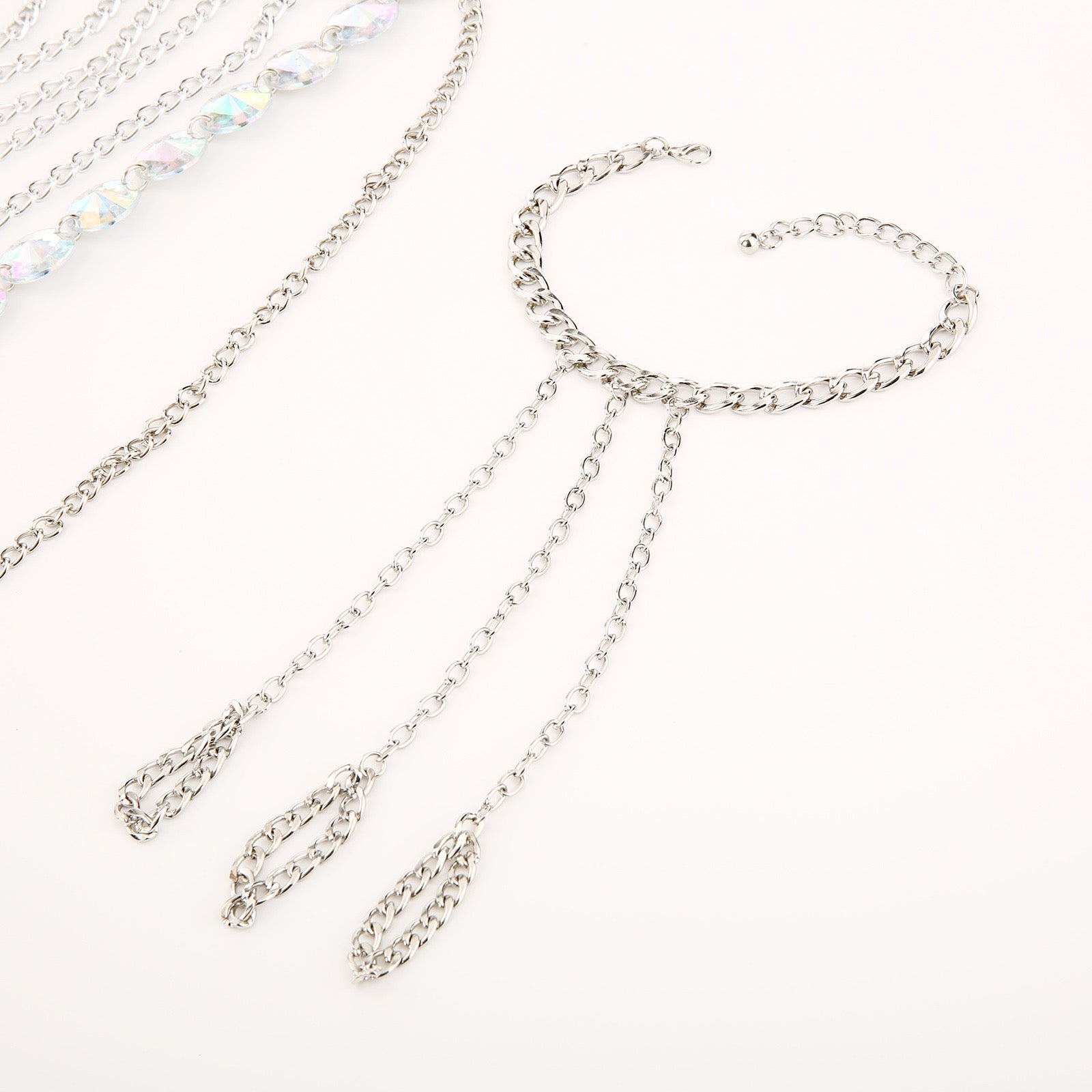 Silver chain bracelet featuring interconnected ring design