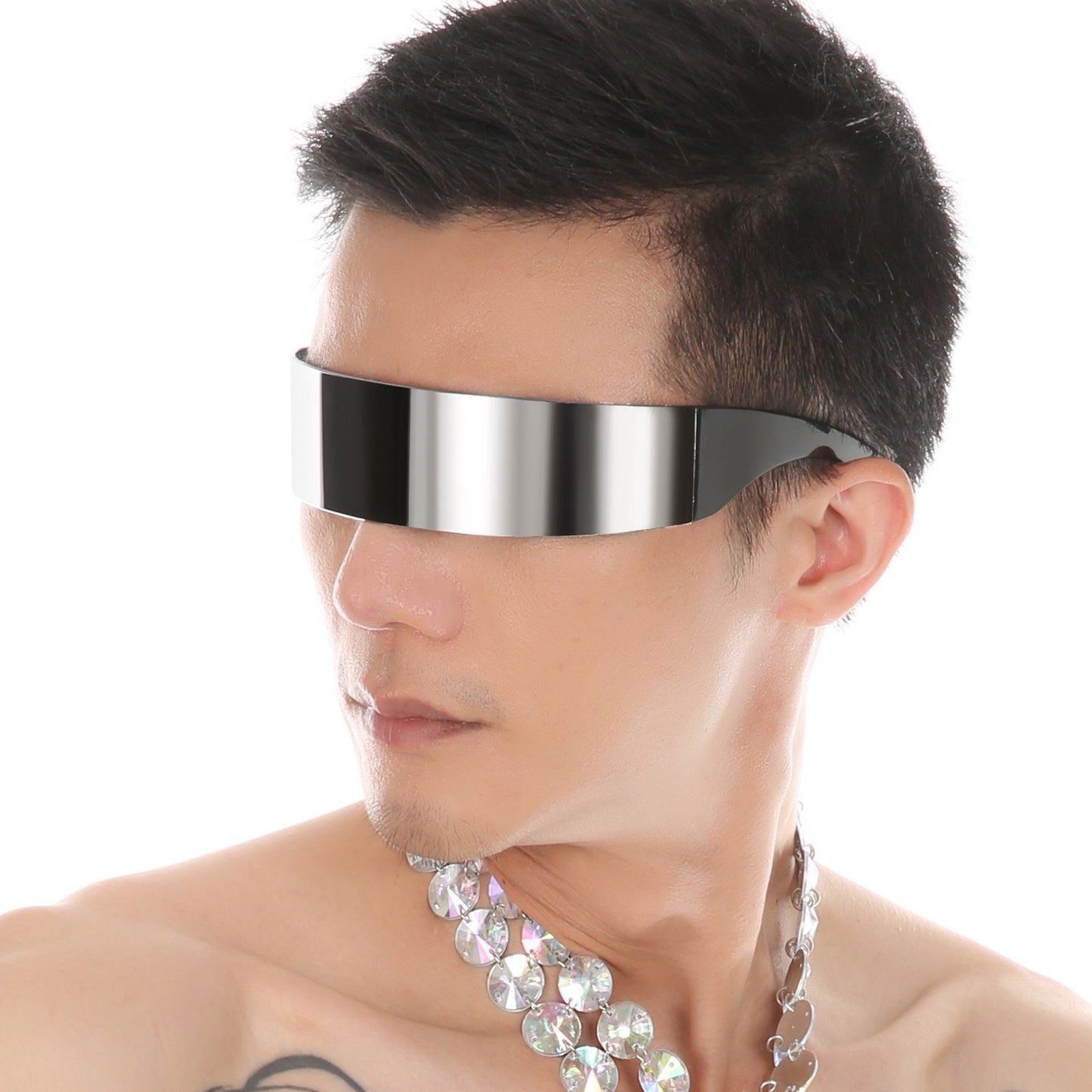Close-up detail of visor sunglasses frame and lens design