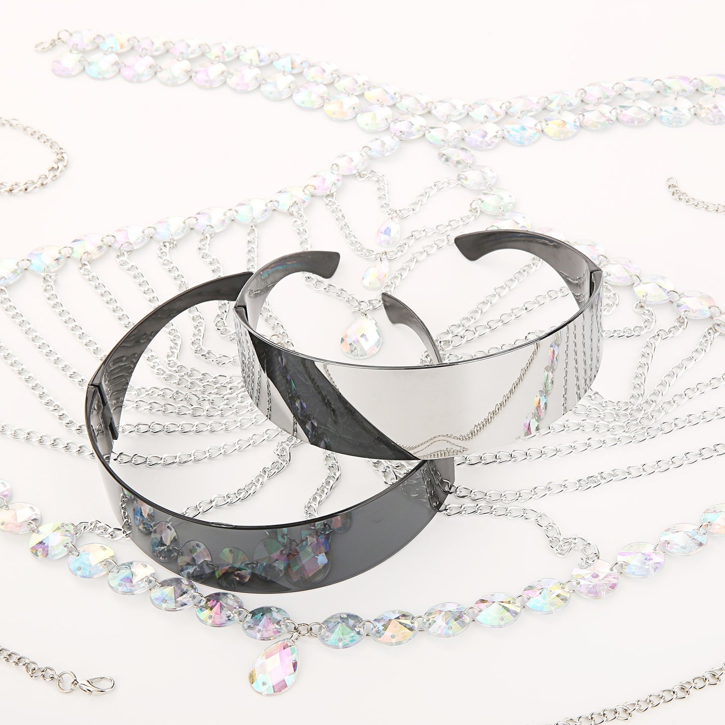 Neo visor sunglasses and silver chain bracelet set