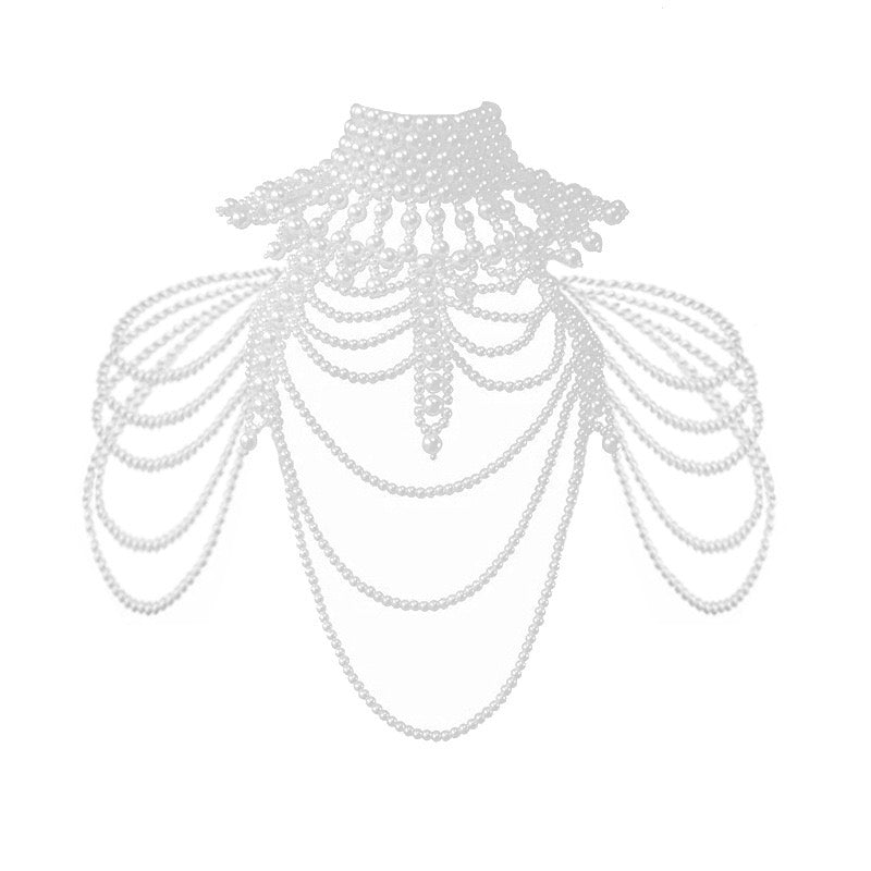 White layered pearl cape top front view