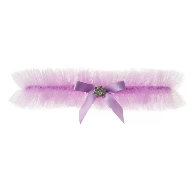 Purple stretch rhinestone bow leg accessory for festival styling