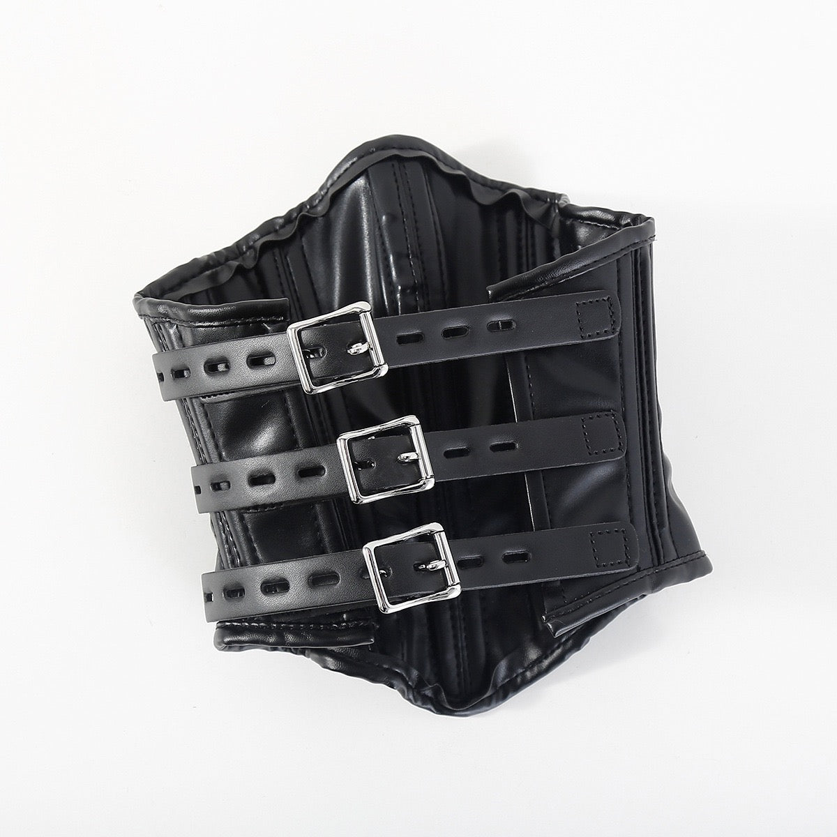 Close-up detail of adjustable buckle hardware on face mask