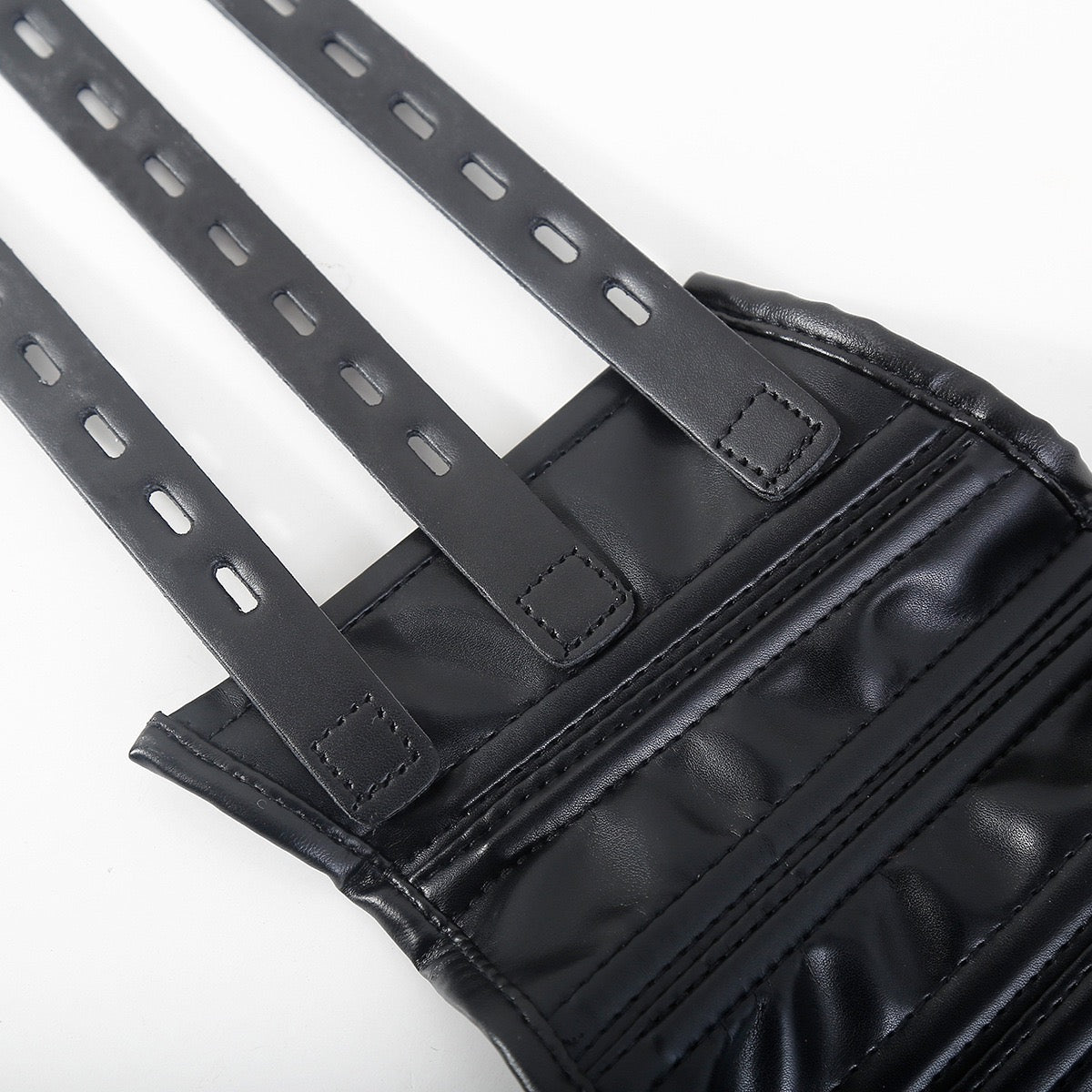 Close-up detail of contoured construction and panel design on face mask