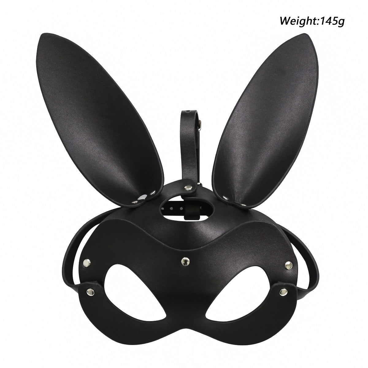 Bunny-inspired studded faux leather character mask front view