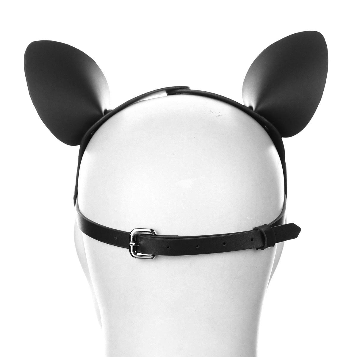 Back view of cat-inspired studded faux leather mask