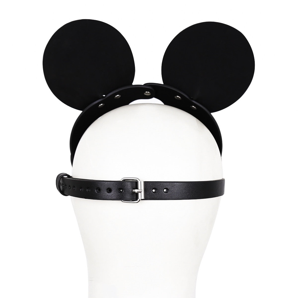 Mouse-inspired studded faux leather character mask back view
